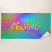 Serviette De Plage Ajouter Nom, Pastel Rainbow Aqua Rose Yellow Swirl (Devant)