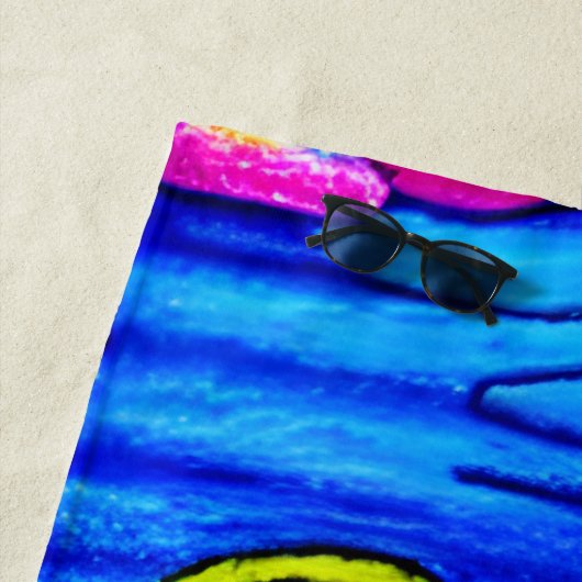 Serviette De Plage Ajouter Nom, Phare au soleil, Rouge Jaune Bleu (En situation)