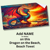 Serviette De Plage Ajouter Nom, Red Fire Breathing Dragon sur la plag