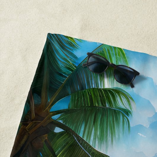 Serviette De Plage Ajouter Nom, Scène de plage avec Fleurs rouges (En situation)