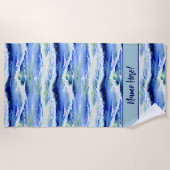 Serviette De Plage Ajouter Nom, Surf Vagues Bleu & Blanc (Devant)