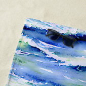 Serviette De Plage Ajouter Nom, Surf Vagues Bleu & Blanc (En situation)
