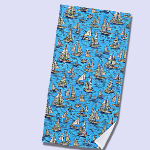 Serviette De Plage Ajouter Nom, Voiliers Abstraits sur Mers Bleues
