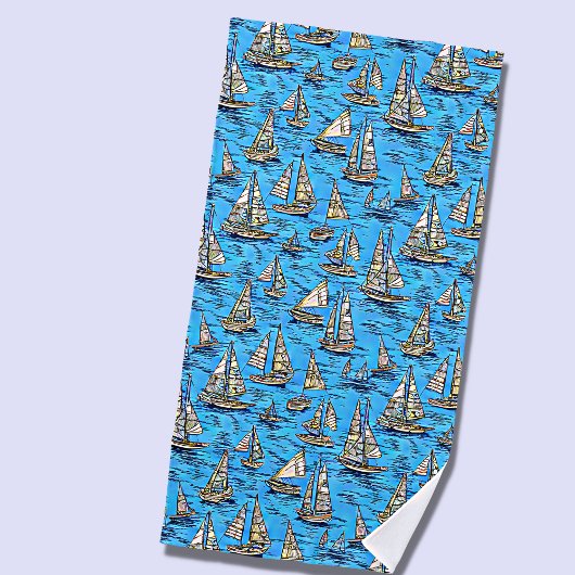 Serviette De Plage Ajouter Nom, Voiliers Abstraits sur Mers Bleues