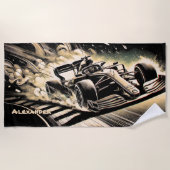Serviette De Plage Ajouter Nom, Voiture de course lançant de la pouss (Devant)