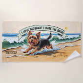 Serviette De Plage Ajouter Nom, Yorkshire Terrier Courir dans les vag (Devant)