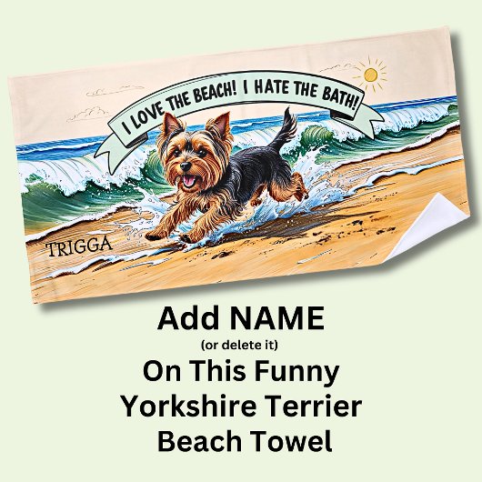 Serviette De Plage Ajouter Nom, Yorkshire Terrier Courir dans les vag