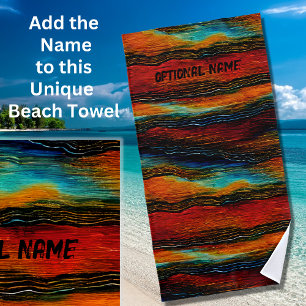 Serviette De Plage Ajouter un nom, Abstrait Southwest Hombre Stripe