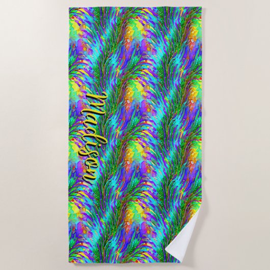 Serviette De Plage Ajouter un nom, algue verte Jaune Aqua (Devant)