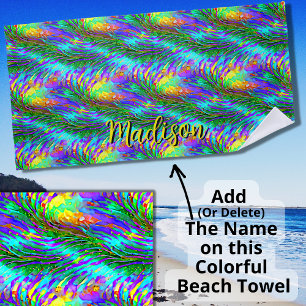 Serviette De Plage Ajouter un nom, algue verte Jaune Aqua