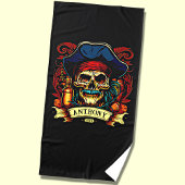 Serviette De Plage Ajouter un nom Année, Pirate Skull Face Blue Casqu