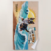 Serviette De Plage Ajouter un nom, berger australien courant dans les (Devant)