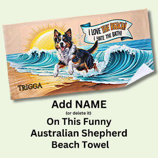 Serviette De Plage Ajouter un nom, berger australien courant dans les