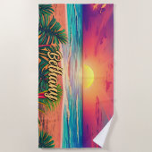 Serviette De Plage Ajouter un nom, coucher de soleil sur mer Sable Pa (Devant)