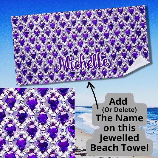 Serviette De Plage Ajouter un nom Coupe Carré de diamants violets