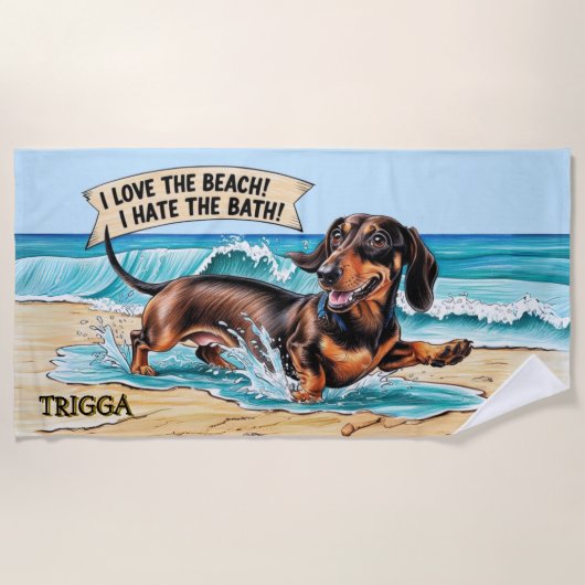 Serviette De Plage Ajouter un nom, Dachshund Chien courant dans des v (Devant)