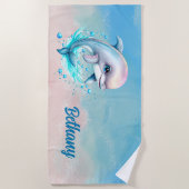 Serviette De Plage Ajouter un nom, Dauphin Natation avec bulles Rose (Devant)