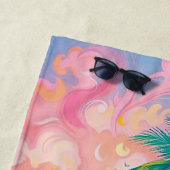 Serviette De Plage Ajouter un nom Fleurs tropicales roses au coucher (En situation)