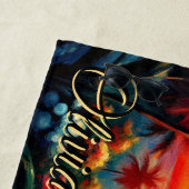 Serviette De Plage Ajouter Un Nom Fleurs Tropicales Roses Oranges Pal (En situation)
