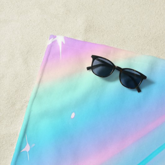 Serviette De Plage Ajouter un nom, Holographique Look Starburst Aqua  (En situation)