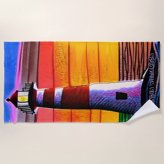 Serviette De Plage Ajouter un nom, Lighthouse at Sunset Beach Towel (Devant)