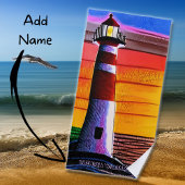 Serviette De Plage Ajouter un nom, Lighthouse at Sunset Beach Towel