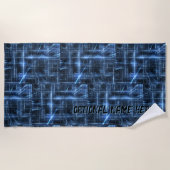 Serviette De Plage Ajouter un nom, lumière Abstraite bleu électrique (Devant)