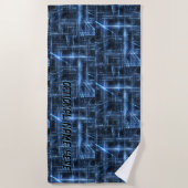 Serviette De Plage Ajouter un nom, lumière Abstraite bleu électrique (Devant)