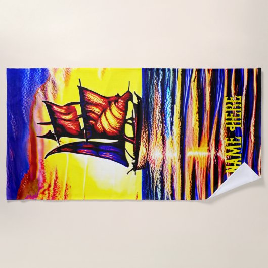 Serviette De Plage Ajouter un nom, navire à voile Abstrait avec voile (Devant)