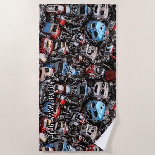 Serviette De Plage Ajouter un nom Old Robot Junkyard Rusty Grunge (Devant)