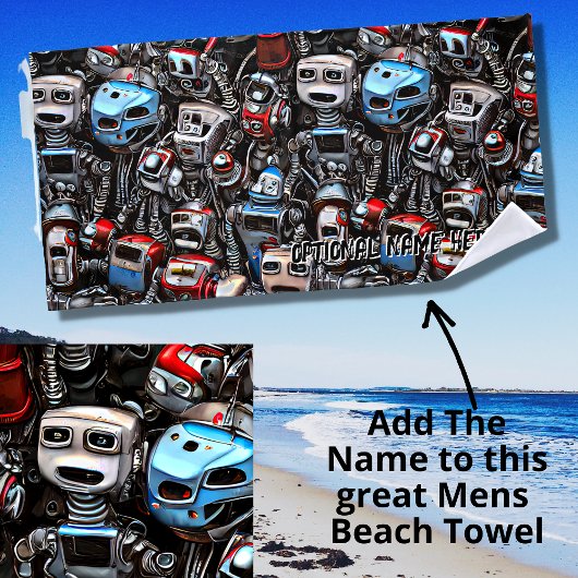Serviette De Plage Ajouter un nom Old Robot Junkyard Rusty Grunge