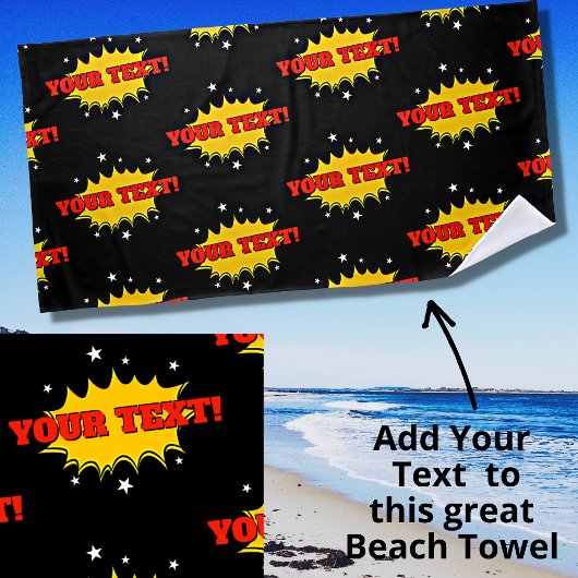 Serviette De Plage Ajouter un nom ou un texte Red Yellow Pop Art Burn