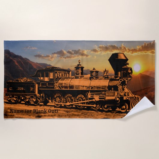 Serviette De Plage Ajouter un nom Personnaliser Train à vapeur Sunset (Devant)
