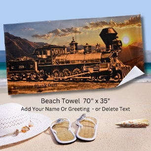 Serviette De Plage Ajouter un nom Personnaliser Train à vapeur Sunset