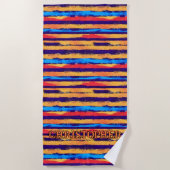 Serviette De Plage Ajouter un nom, Southwest Hombre Tribal Stripe (Devant)