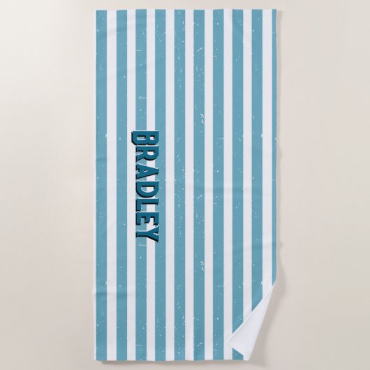 Serviette De Plage Ajouter un nom Texte, Grungy Bleu Blancs (Devant)