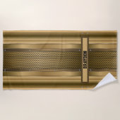 Serviette De Plage Ajouter un nom Texture métallique Tan Beige Brown (Devant)