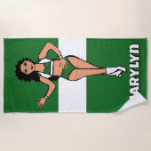 Serviette de plage Ajouter un nom Vert/Blanc (Devant)