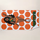 Serviette de plage Ajouter un nom Vert /Orange (Devant)