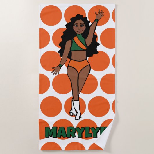 Serviette de plage Ajouter un nom Vert /Orange (Devant)