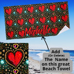 Serviette De Plage Ajouter un nom Vintage Red Gold Heart avec Gemston<br><div class="desc">Vintage Red Gold Heart avec pierres précieuses - voir plus de grands designs dans mon magasin.</div>