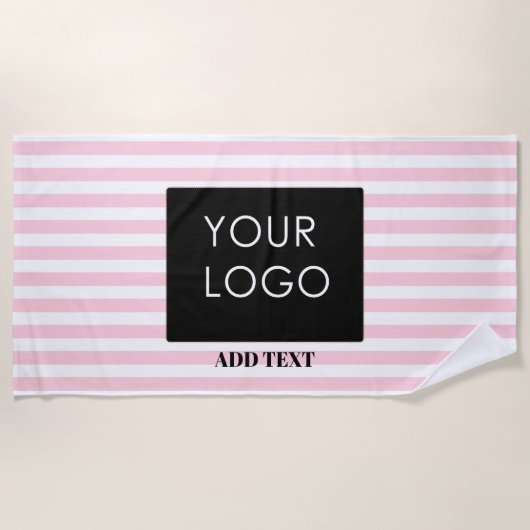 Serviette De Plage Ajouter Votre Logo Personnalisé Business Pink Stri (Devant)