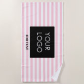 Serviette De Plage Ajouter Votre Logo Personnalisé Business Pink Stri (Devant)