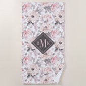 Serviette De Plage Ajouter votre monogramme| Motif rose et gris class (Devant)