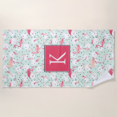Serviette De Plage Ajouter votre monogramme| Oiseau Flamant rose aux (Devant)
