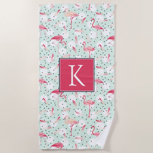 Serviette De Plage Ajouter votre monogramme| Oiseau Flamant rose aux (Devant)