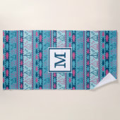 Serviette De Plage Ajouter votre monogramme| Poissons Et Voiliers Sup (Devant)