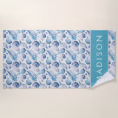 Serviette De Plage Ajoutez vos coquilles nommées d'aquarelle de | (Devant)