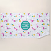 Serviette De Plage Ajoutez vos Flamants roses de néon du monogramme | (Devant)