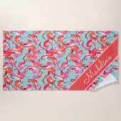 Serviette De Plage Ajoutez vos Flamants roses nommés d'aquarelle de | (Devant)